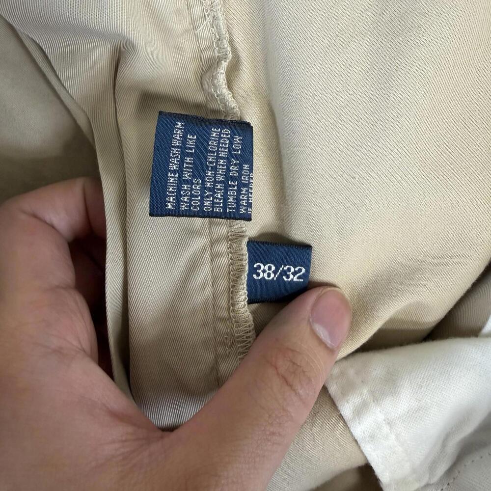 Vintage Polo Ralph Lauren Chino Pants Mens 38x32 Tan Flat Front Classic Fit 90s - Picture 6 of 10